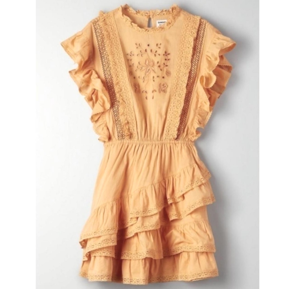 Sunday Best Aritzia Harriet ruffle dress orange lace trim mini dress